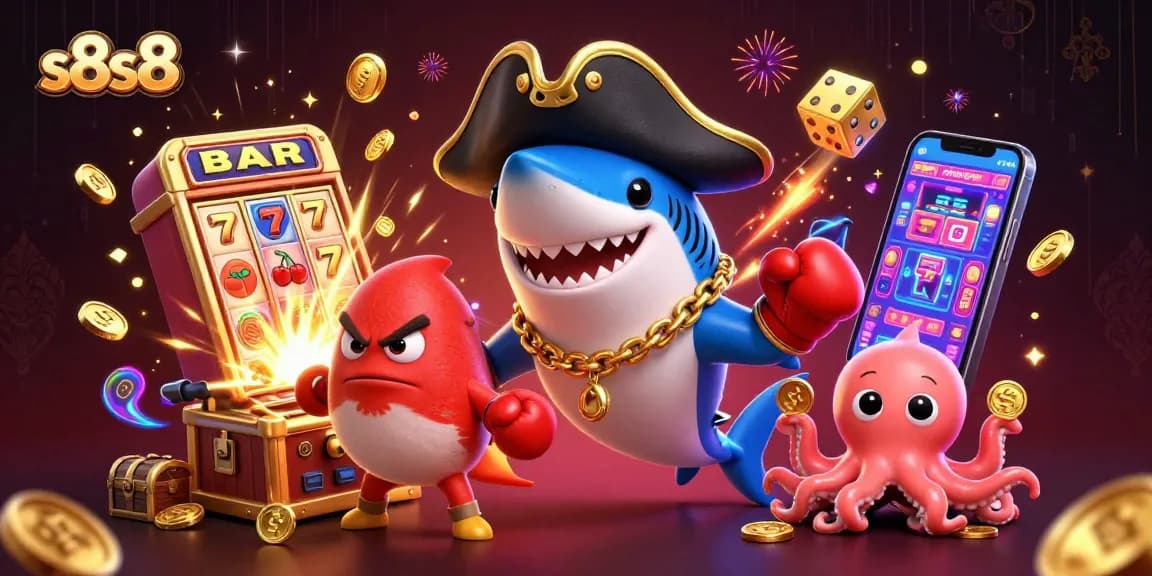 Engage in thrilling entertainment at s8s8 with casino elements exploding with gold coins and characters.
