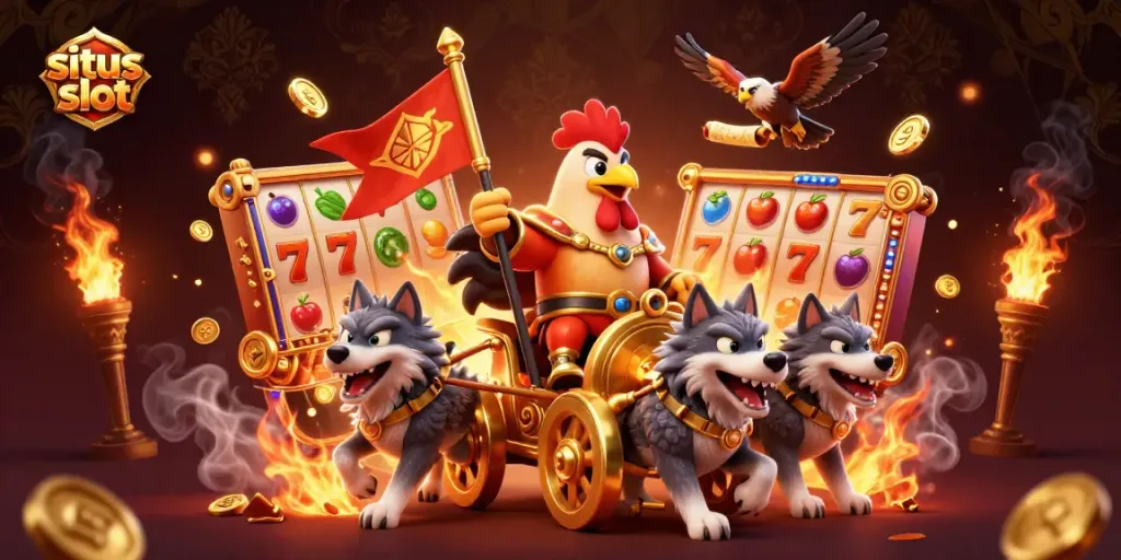 Experience excitement with the situs slot featuring vibrant reels, golden coins, and dynamic characters.