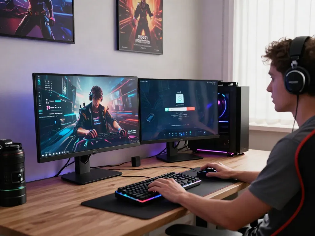 Engaging in the rokok88 login on a sleek gaming setup with vibrant RGB lighting.