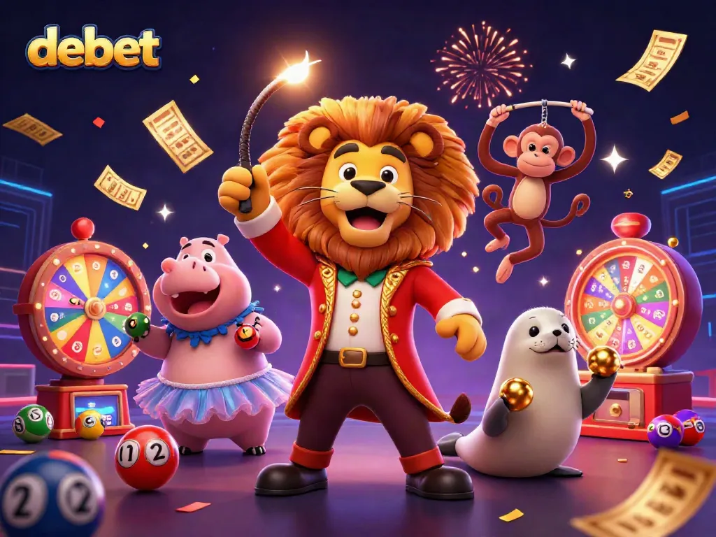 Engage with debet's dynamic gaming world illustrated through vibrant casino-themed characters and elements.