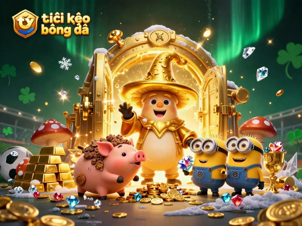 Capture winning vibes with tỷ lệ kèo bóng đá showcased in a vibrant 3D illustration filled with treasures.