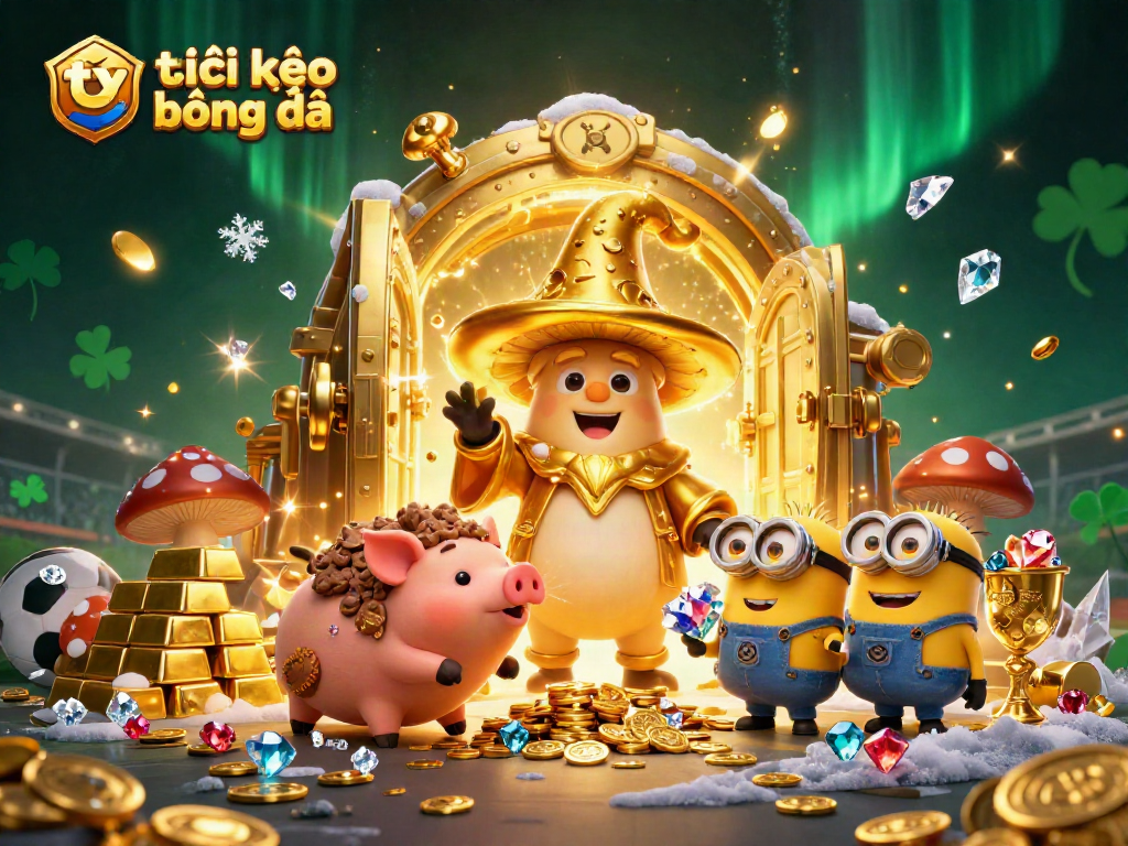 Capture winning vibes with tỷ lệ kèo bóng đá showcased in a vibrant 3D illustration filled with treasures.