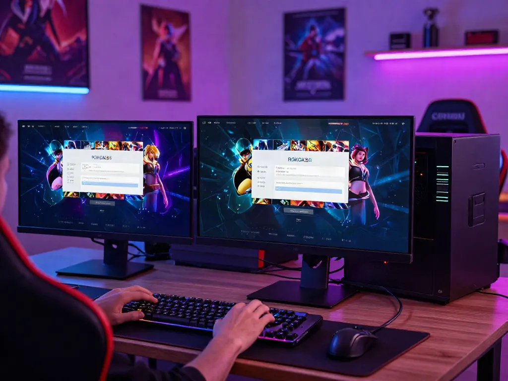 User engaged in ROKOK88 login with gaming gear in vibrant room