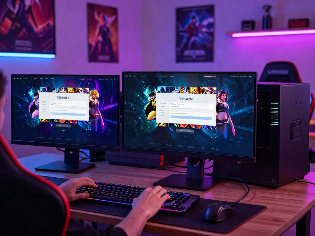 User engaged in ROKOK88 login with gaming gear in vibrant room