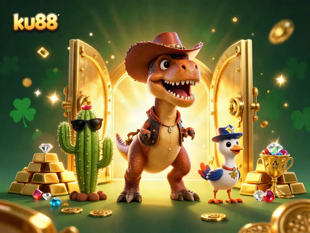 Experience thrilling gaming at ku88 with dynamic casino characters in a vibrant 3D scene.